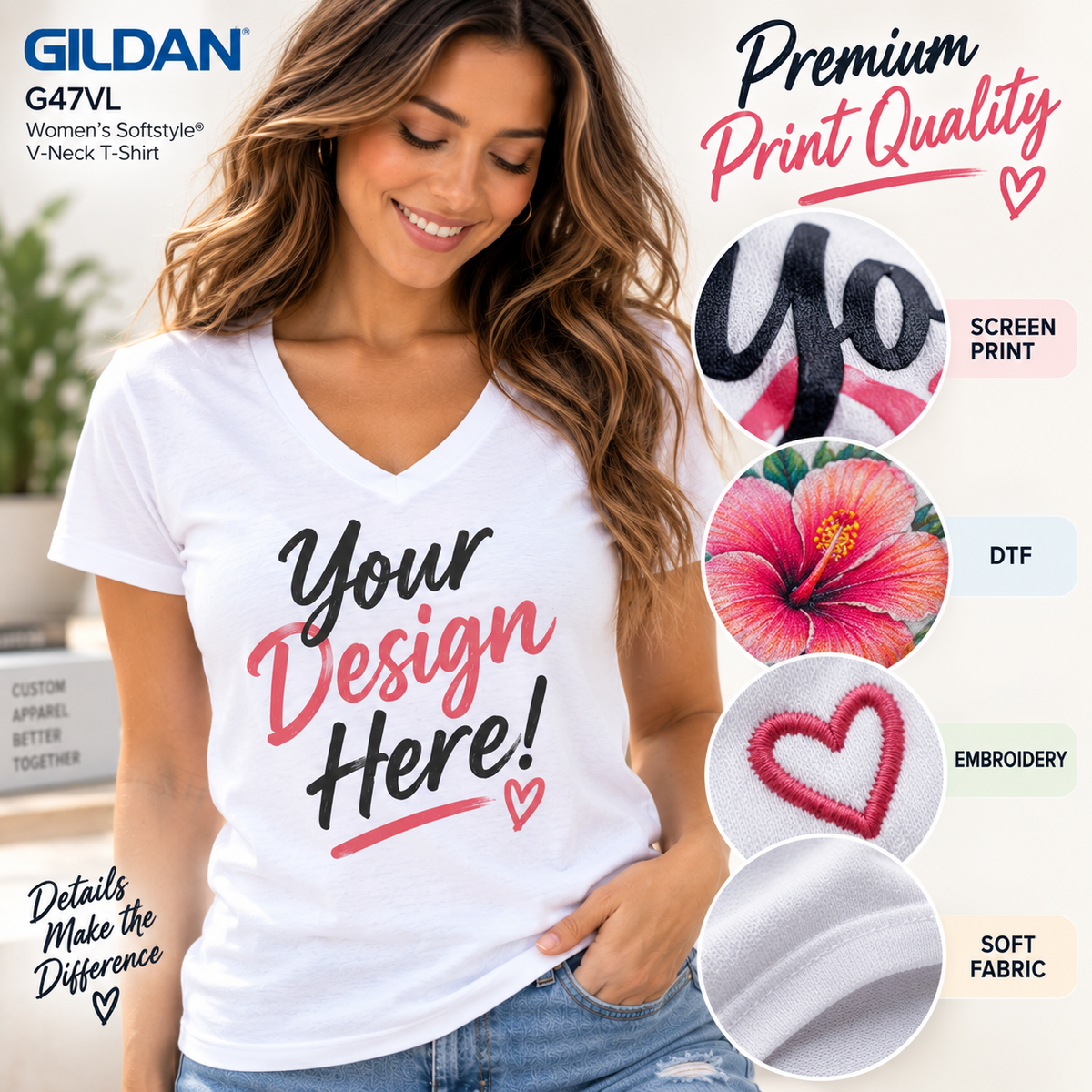 Gildan  Women's Softstyle® V-Neck T-Shirt (G47VL)