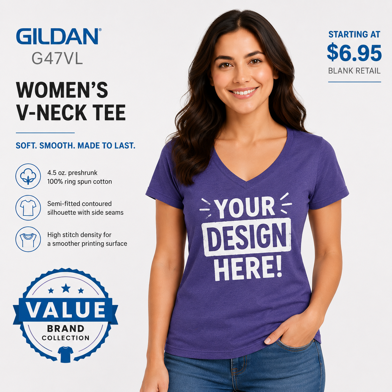 Gildan  Women's Softstyle® V-Neck T-Shirt (G47VL)
