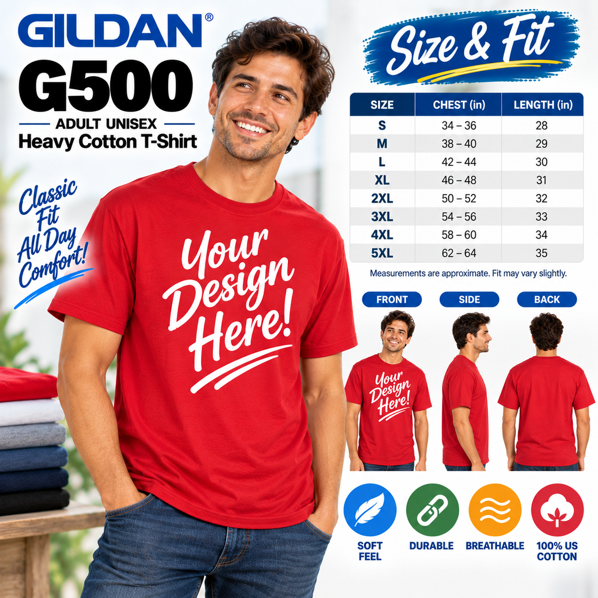 Gildan Adult Unisex Heavy Cotton T-Shirt (G500)