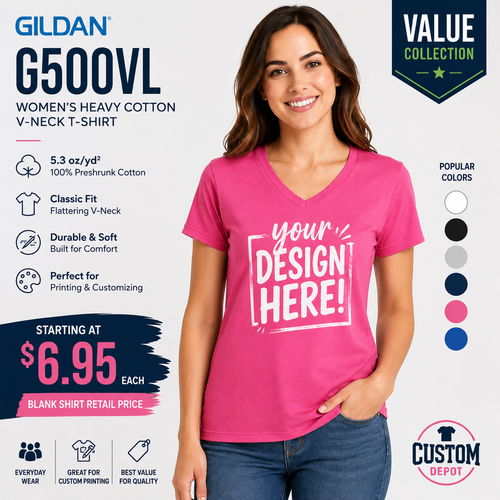 Gildan  Women’s Heavy Cotton V-Neck T-Shirt (G500VL)