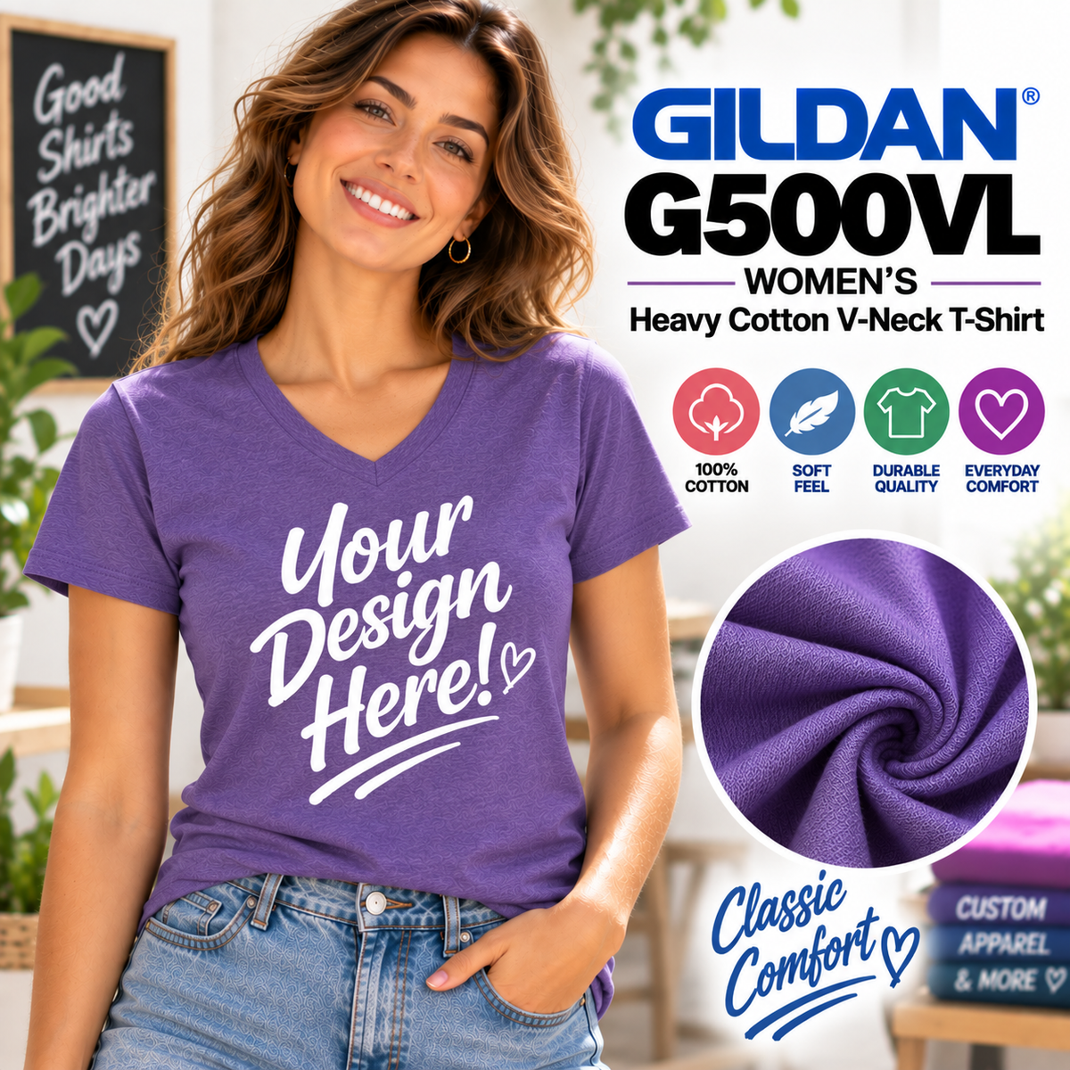 Gildan  Women’s Heavy Cotton V-Neck T-Shirt (G500VL)