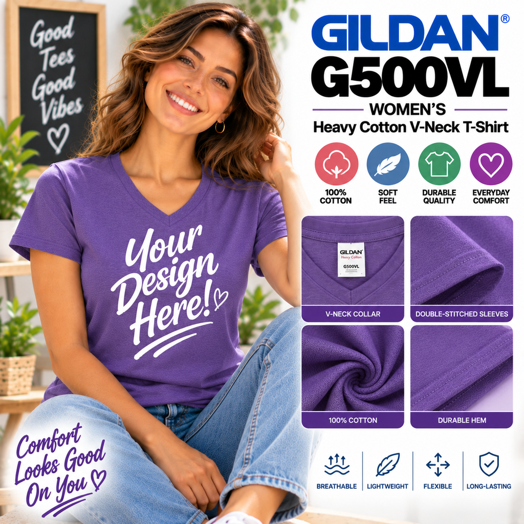 Gildan  Women’s Heavy Cotton V-Neck T-Shirt (G500VL)