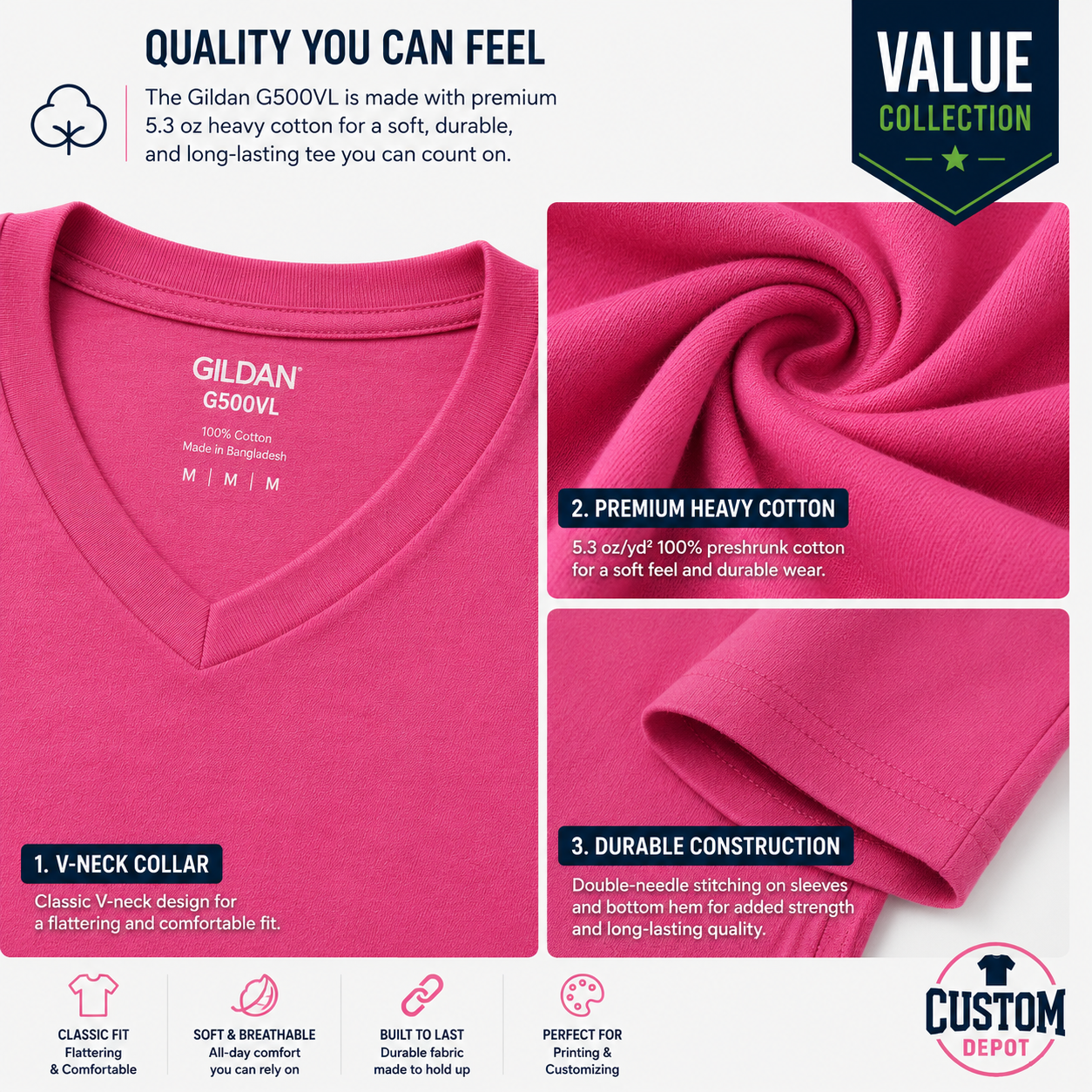 Gildan  Women’s Heavy Cotton V-Neck T-Shirt (G500VL)