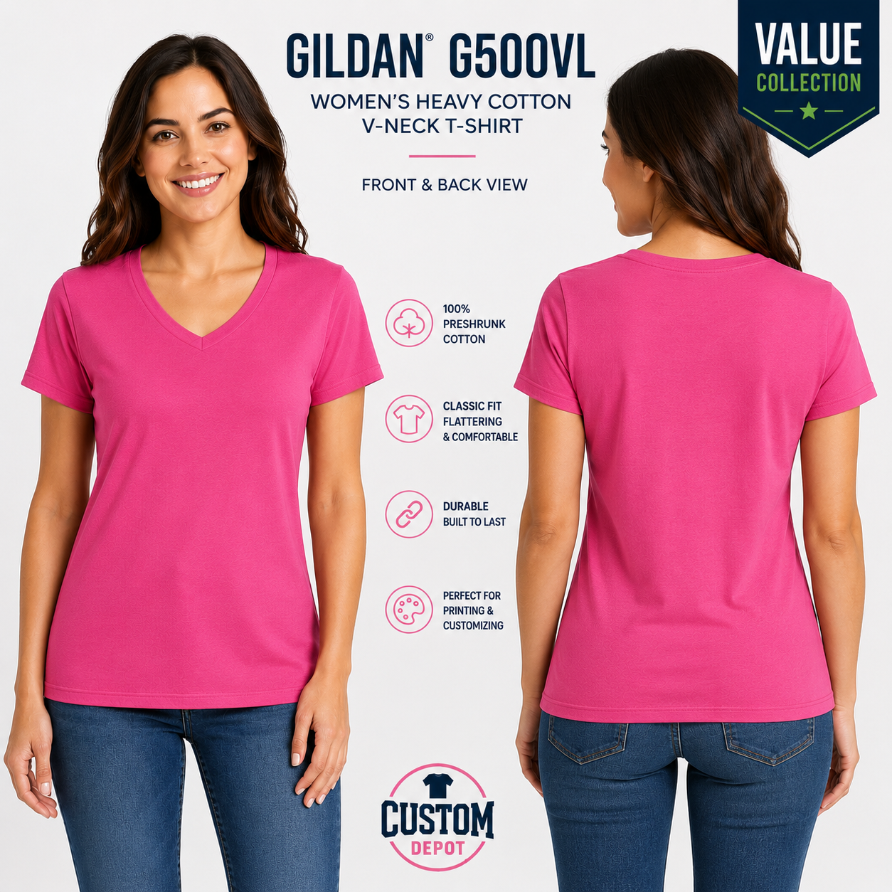 Gildan  Women’s Heavy Cotton V-Neck T-Shirt (G500VL)