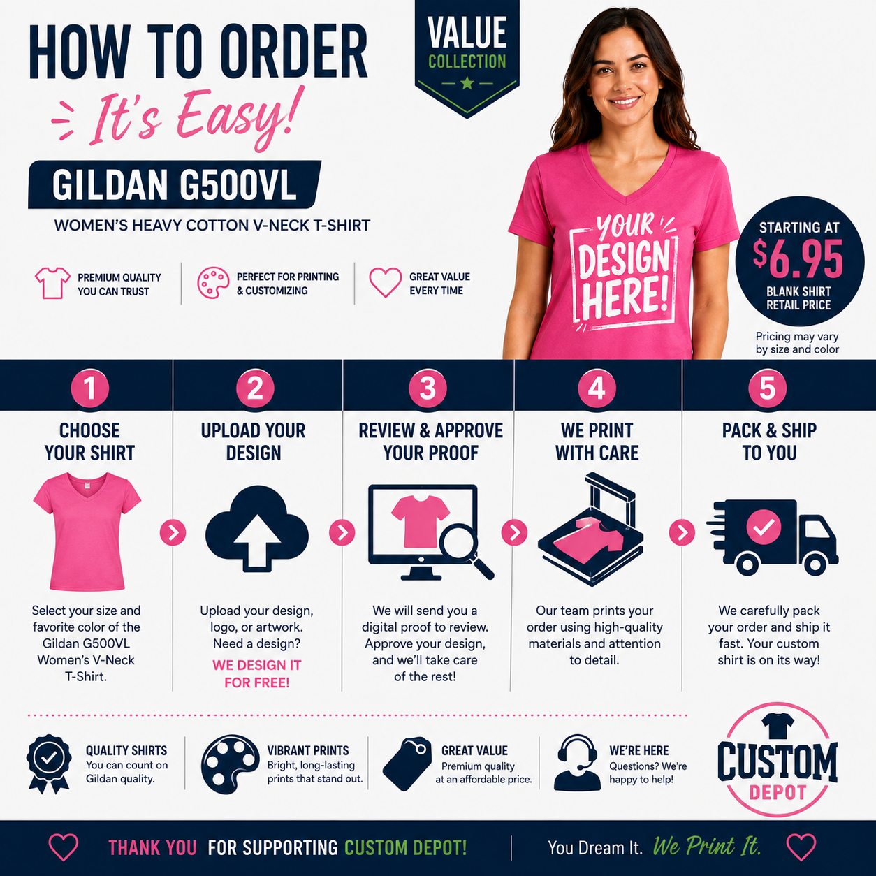 Gildan  Women’s Heavy Cotton V-Neck T-Shirt (G500VL)