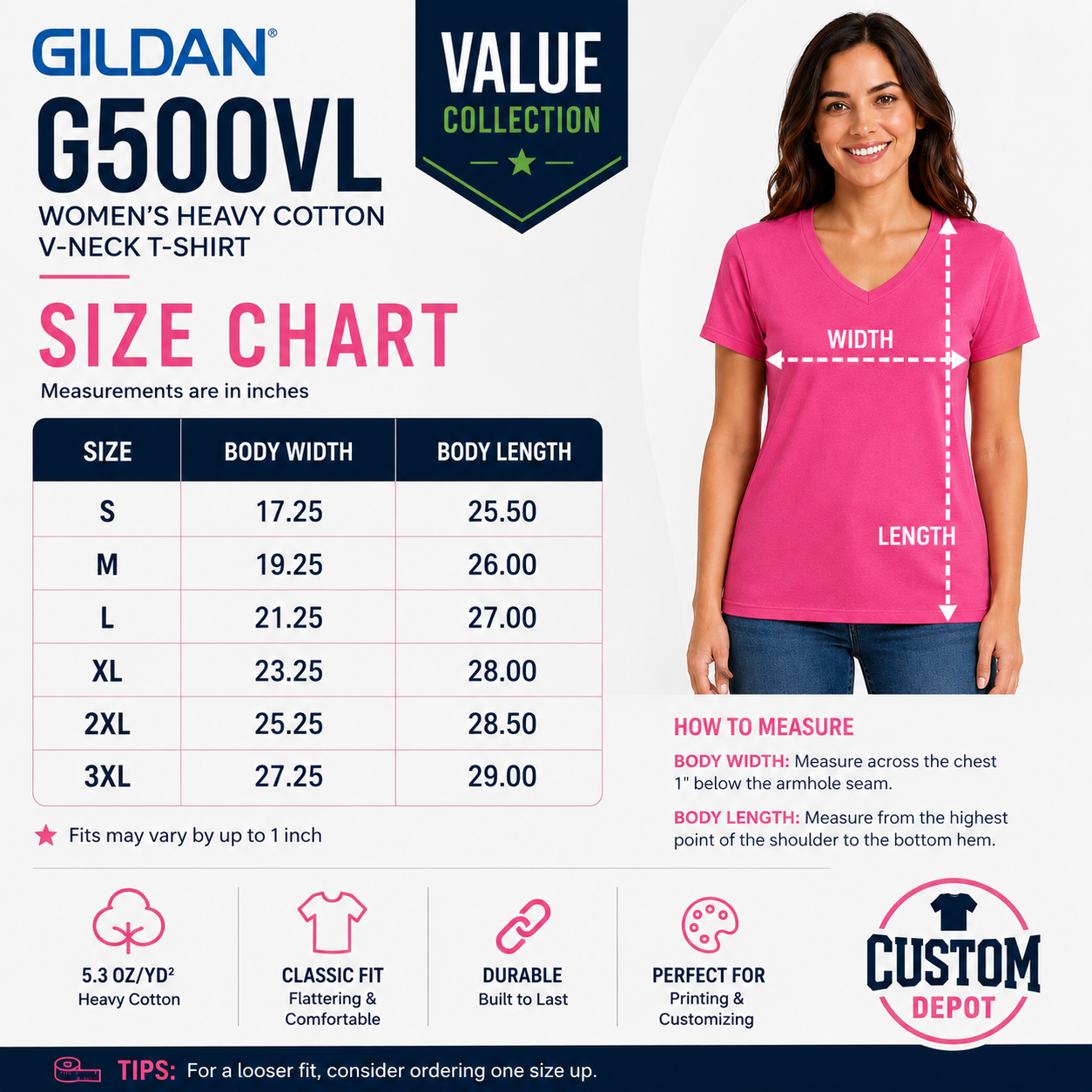Gildan  Women’s Heavy Cotton V-Neck T-Shirt (G500VL)