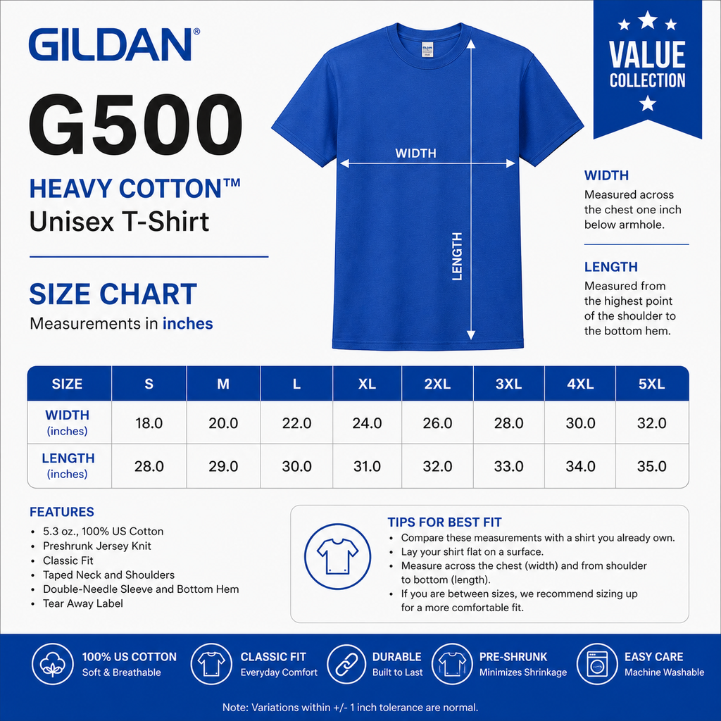 Gildan Adult Unisex Heavy Cotton T-Shirt (G500)