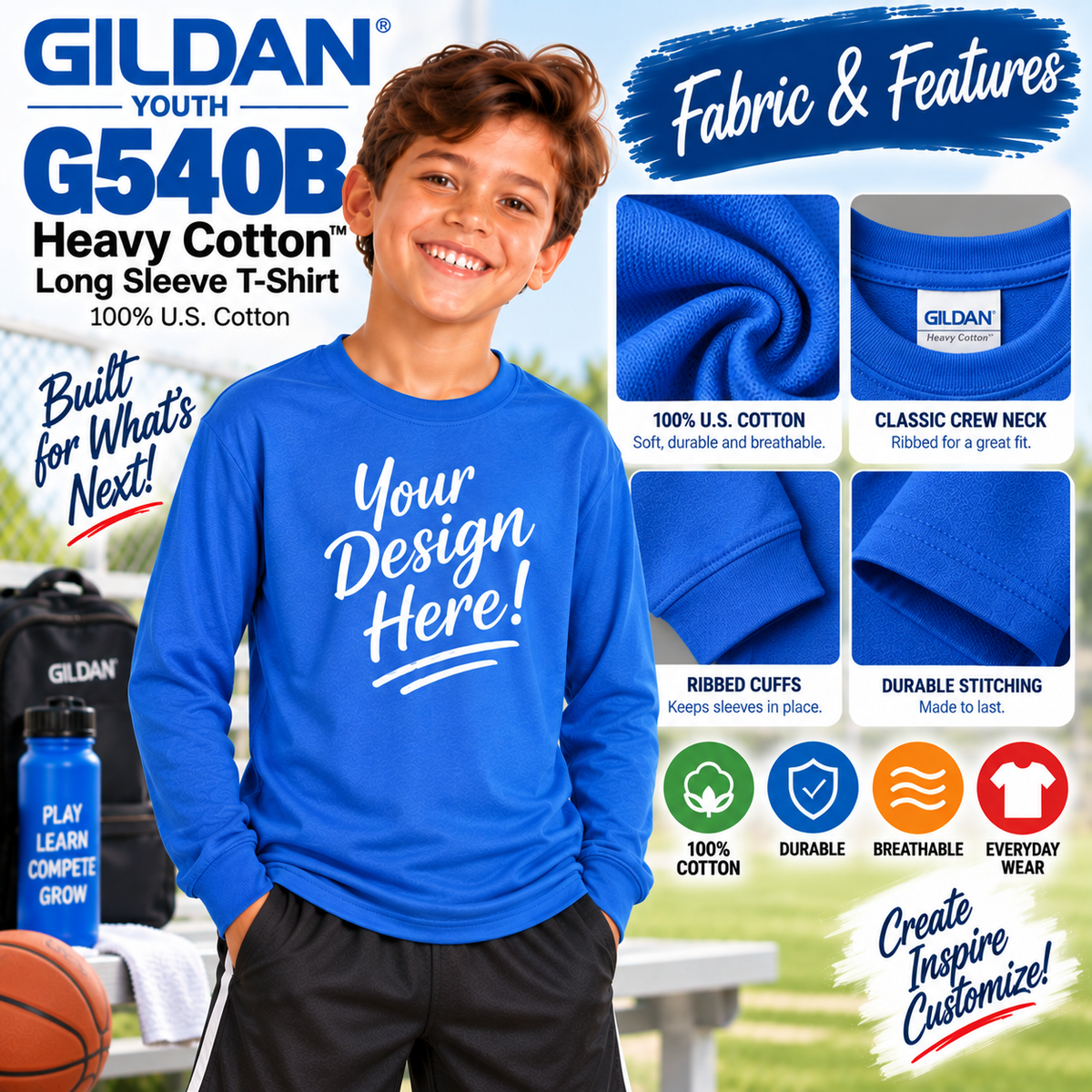 Gildan Heavy Cotton Long Sleeve Youth T-Shirt (G540B)