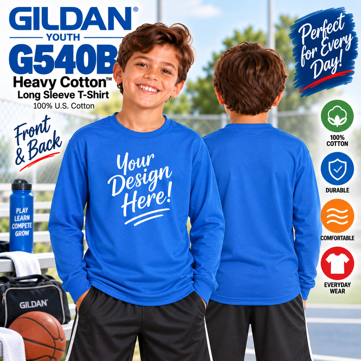Gildan Heavy Cotton Long Sleeve Youth T-Shirt (G540B)