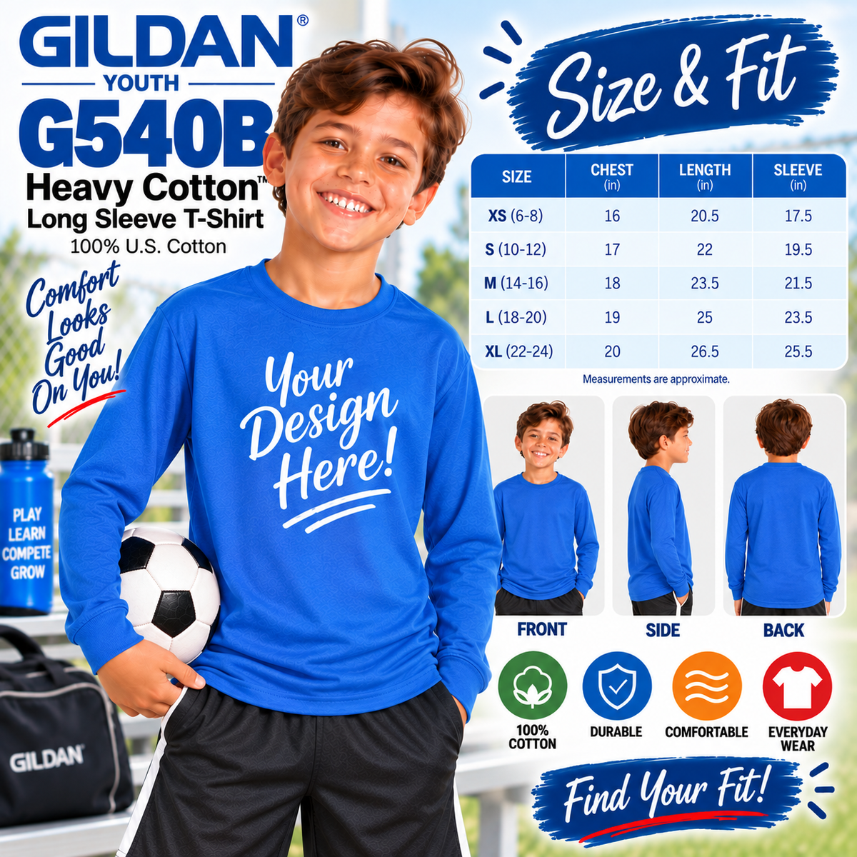 Gildan Heavy Cotton Long Sleeve Youth T-Shirt (G540B)