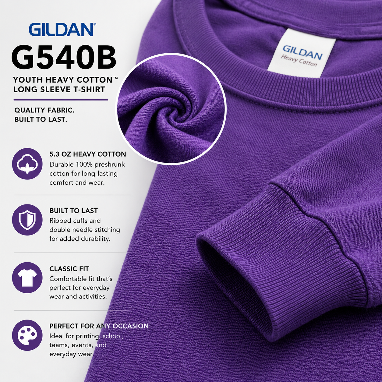 Gildan Heavy Cotton Long Sleeve Youth T-Shirt (G540B)
