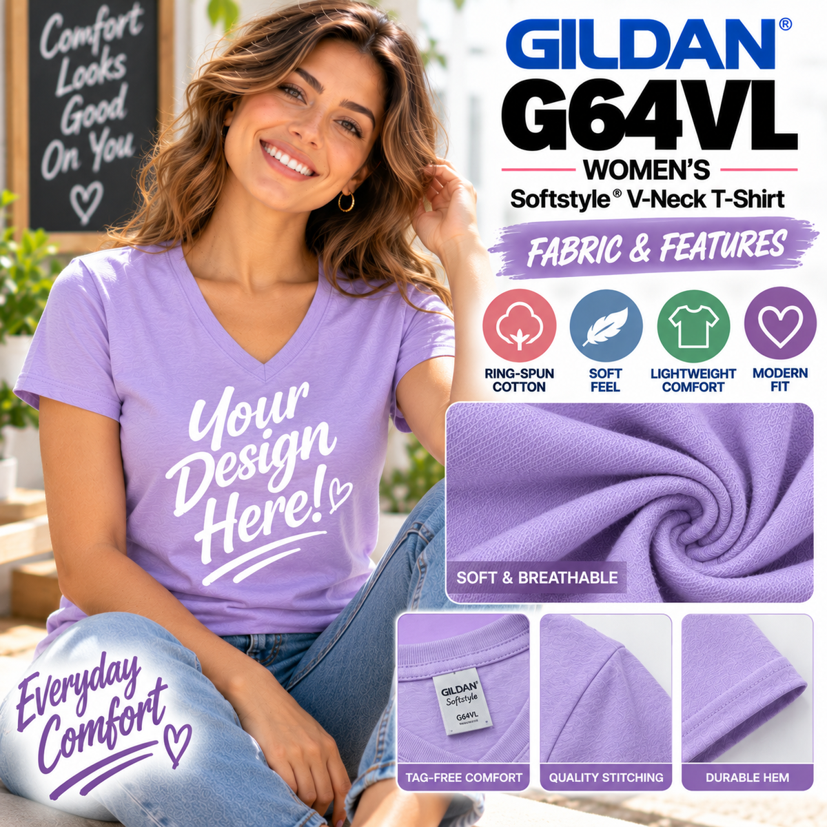 Gildan Women's Softstyle® V-Neck T-Shirt (G64VL)