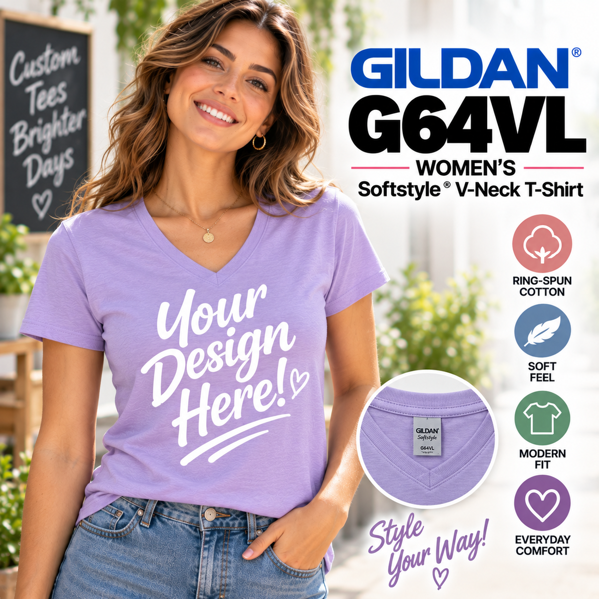 Gildan Women's Softstyle® V-Neck T-Shirt (G64VL)