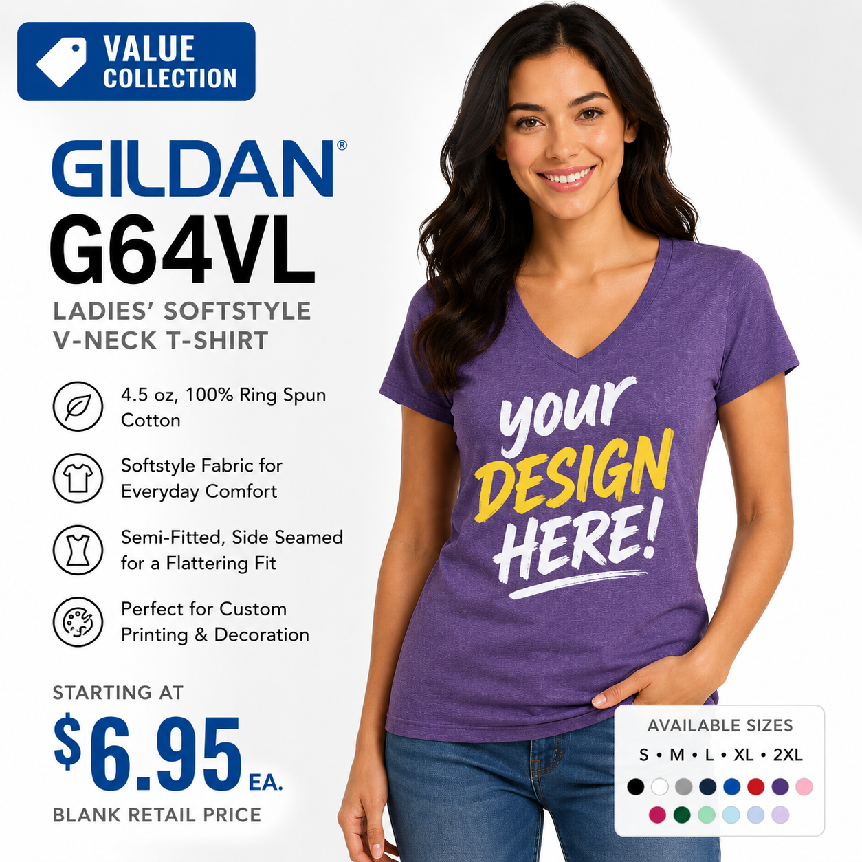 Gildan Women's Softstyle® V-Neck T-Shirt (G64VL)