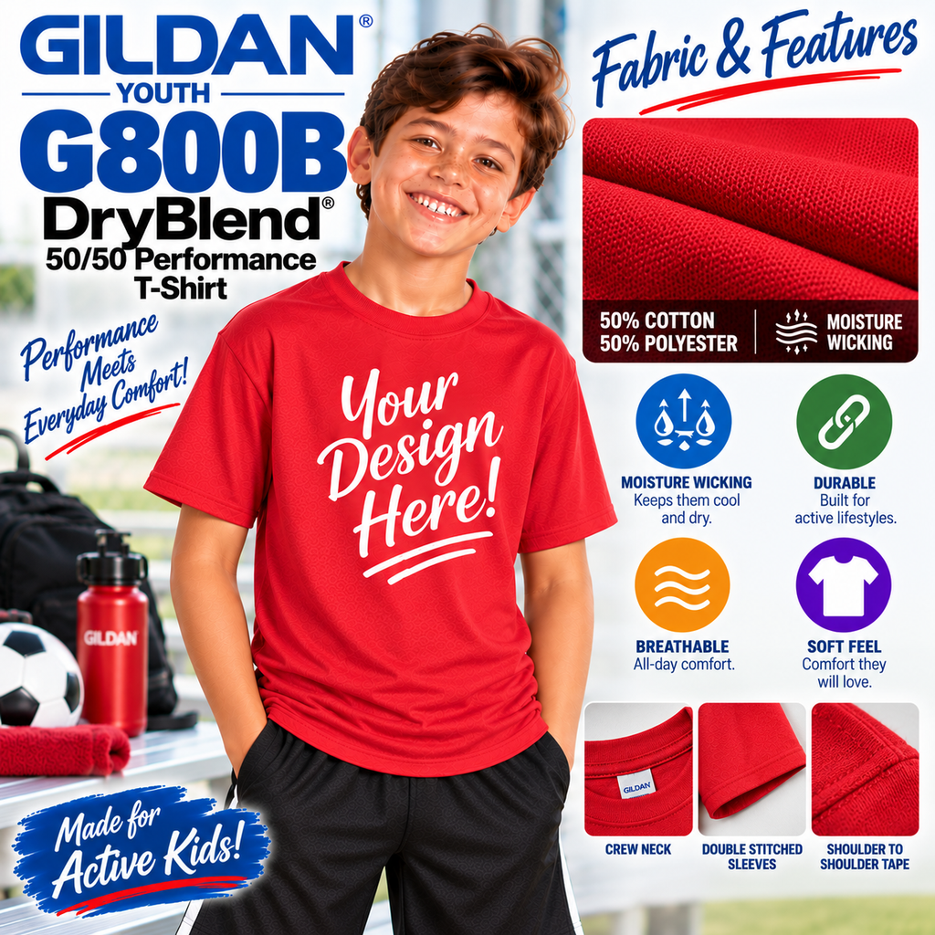 Gildan Youth DryBlend® 50/50 Performance T-Shirt (G800B)