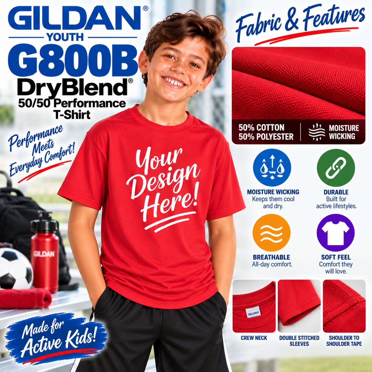 Gildan Youth DryBlend® 50/50 Performance T-Shirt (G800B)