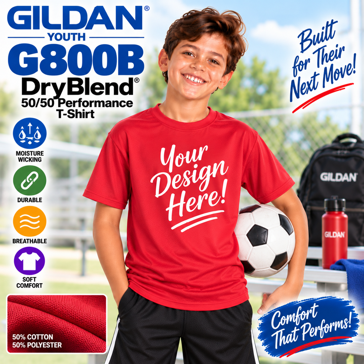 Gildan Youth DryBlend® 50/50 Performance T-Shirt (G800B)