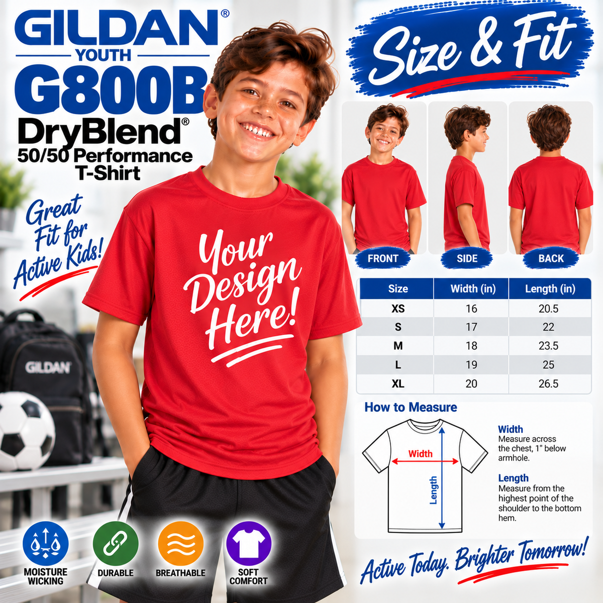Gildan Youth DryBlend® 50/50 Performance T-Shirt (G800B)