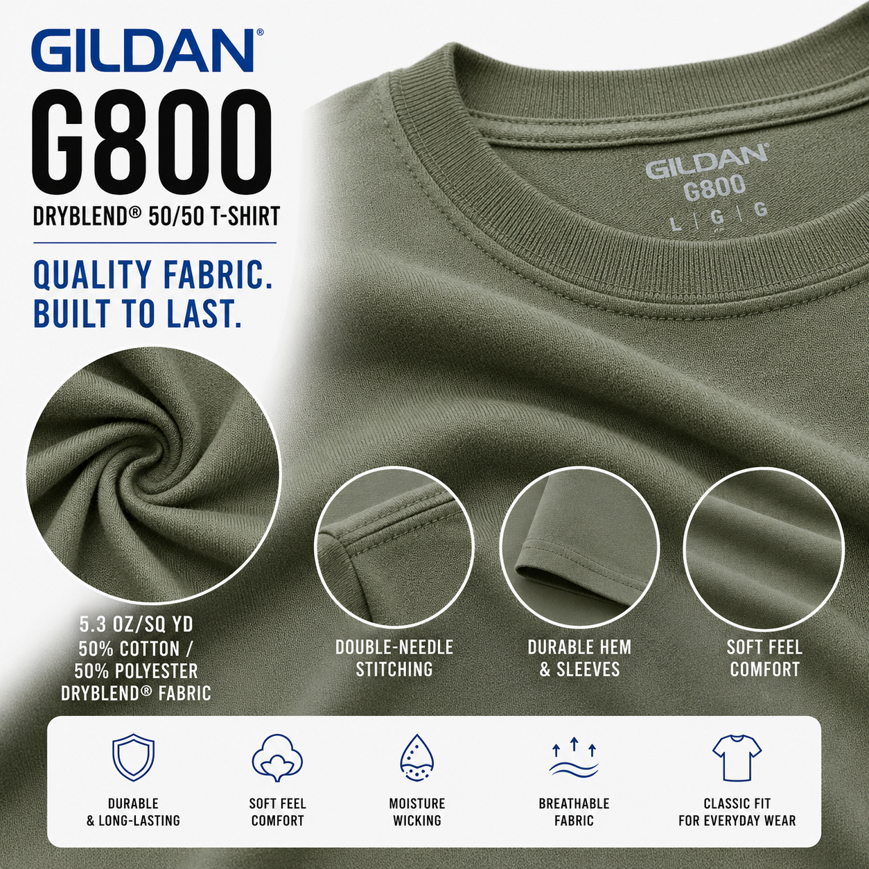 Gildan Unisex DryBlend® 50/50 Moisture-Wicking Performance Tee (G800)