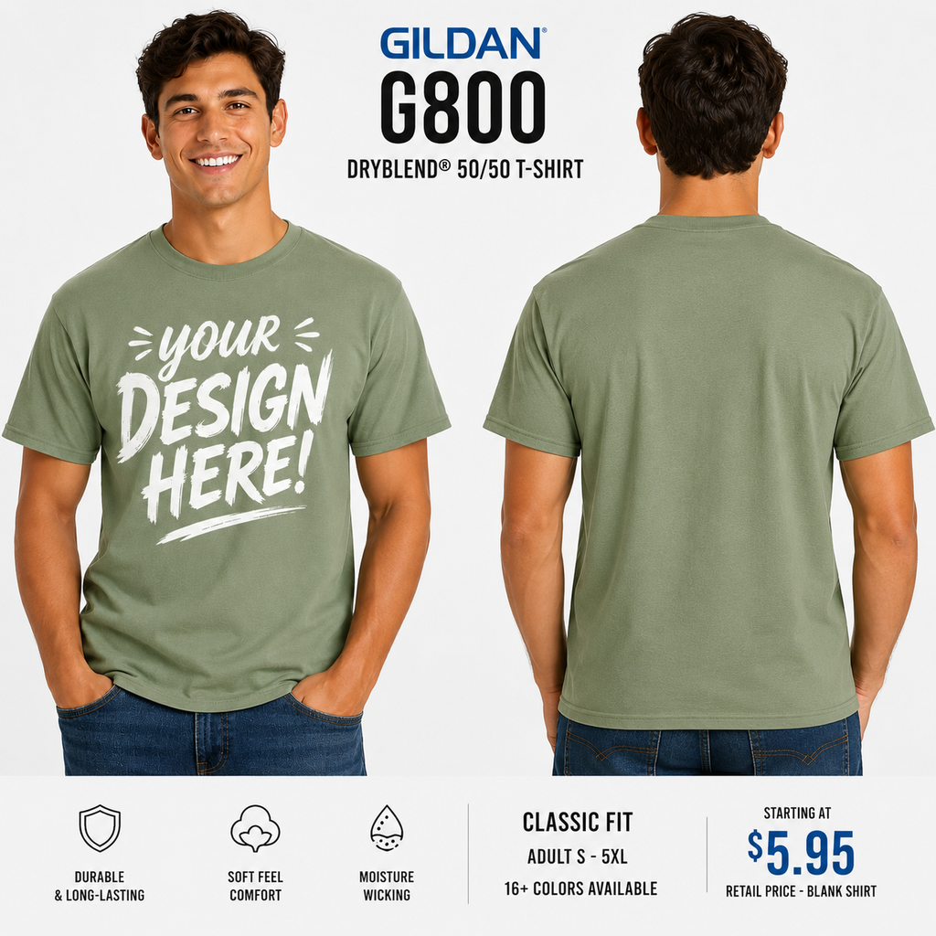 Gildan Unisex DryBlend® 50/50 Moisture-Wicking Performance Tee (G800)
