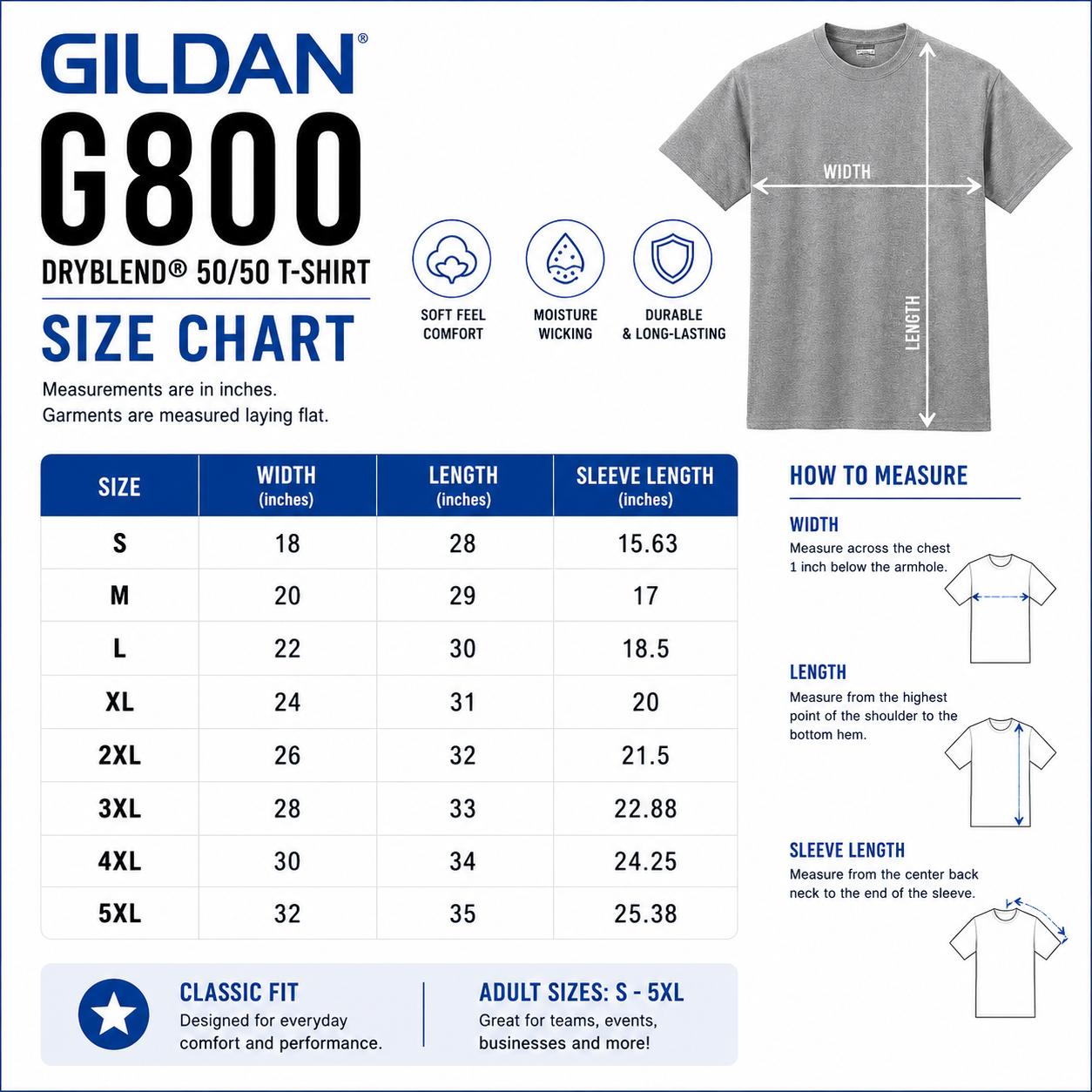Gildan Unisex DryBlend® 50/50 Moisture-Wicking Performance Tee (G800)