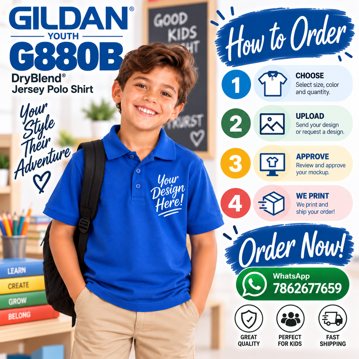 Gildan Youth DryBlend® Jersey Polo Shirt (G880B)