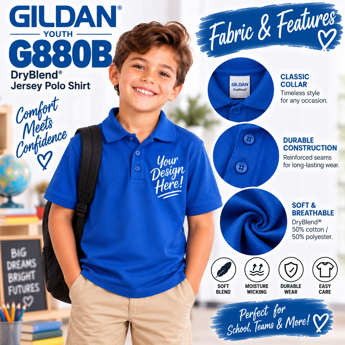 Gildan Youth DryBlend® Jersey Polo Shirt (G880B)