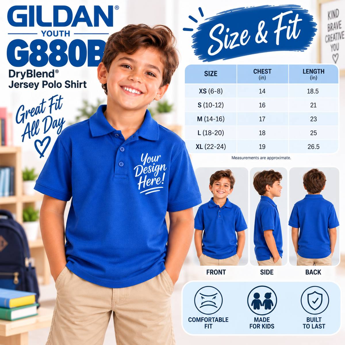 Gildan Youth DryBlend® Jersey Polo Shirt (G880B)
