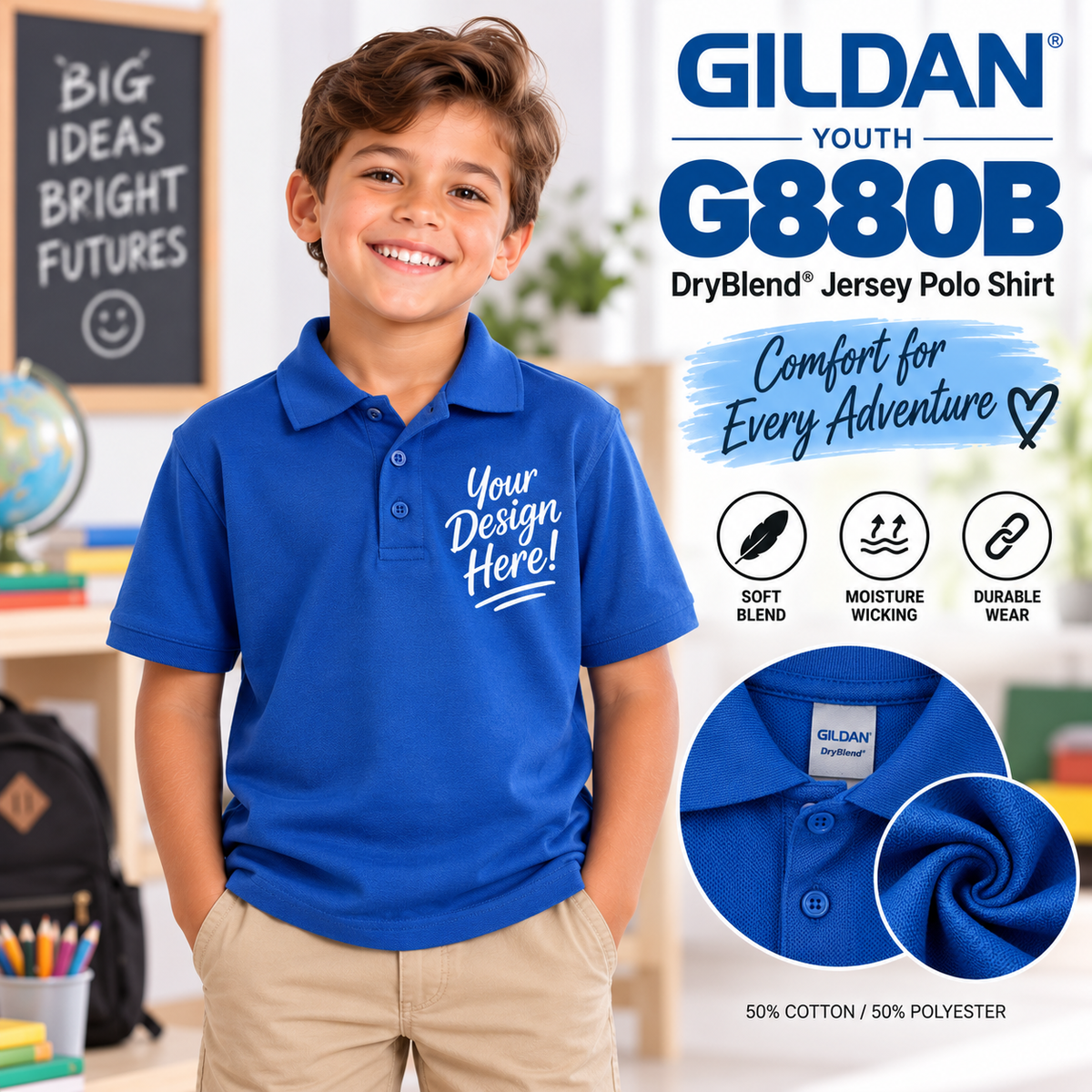Gildan Youth DryBlend® Jersey Polo Shirt (G880B)