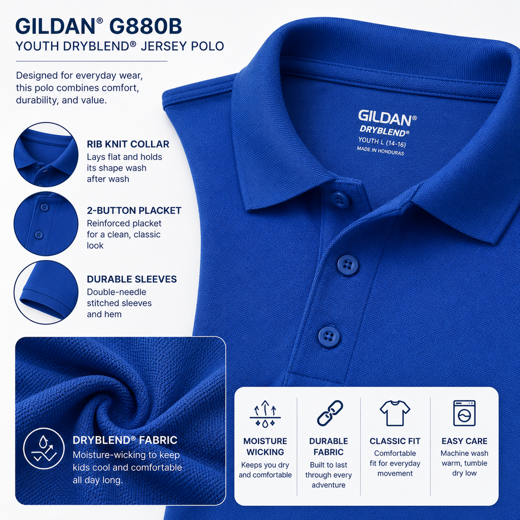 Gildan Youth DryBlend® Jersey Polo Shirt (G880B)