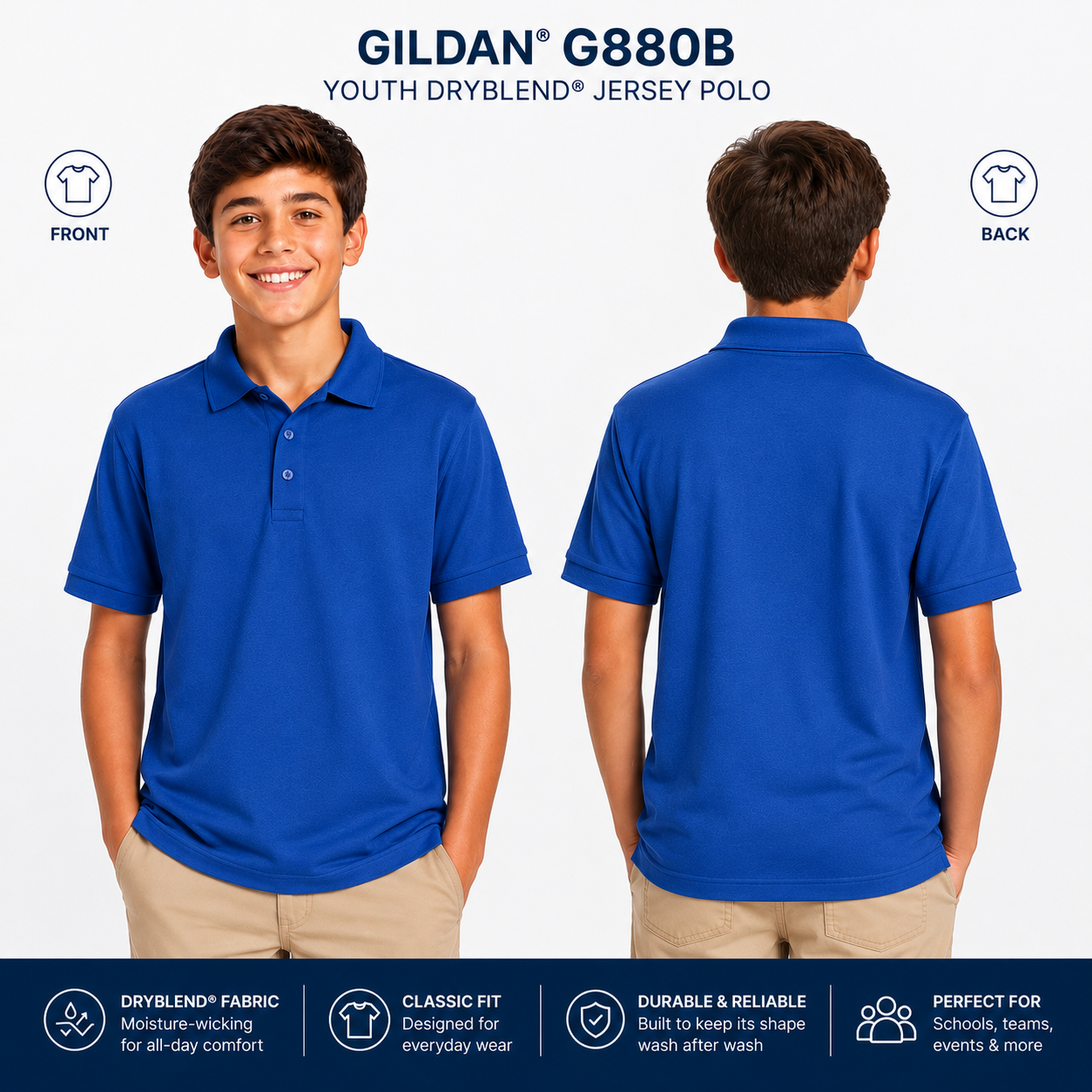 Gildan Youth DryBlend® Jersey Polo Shirt (G880B)