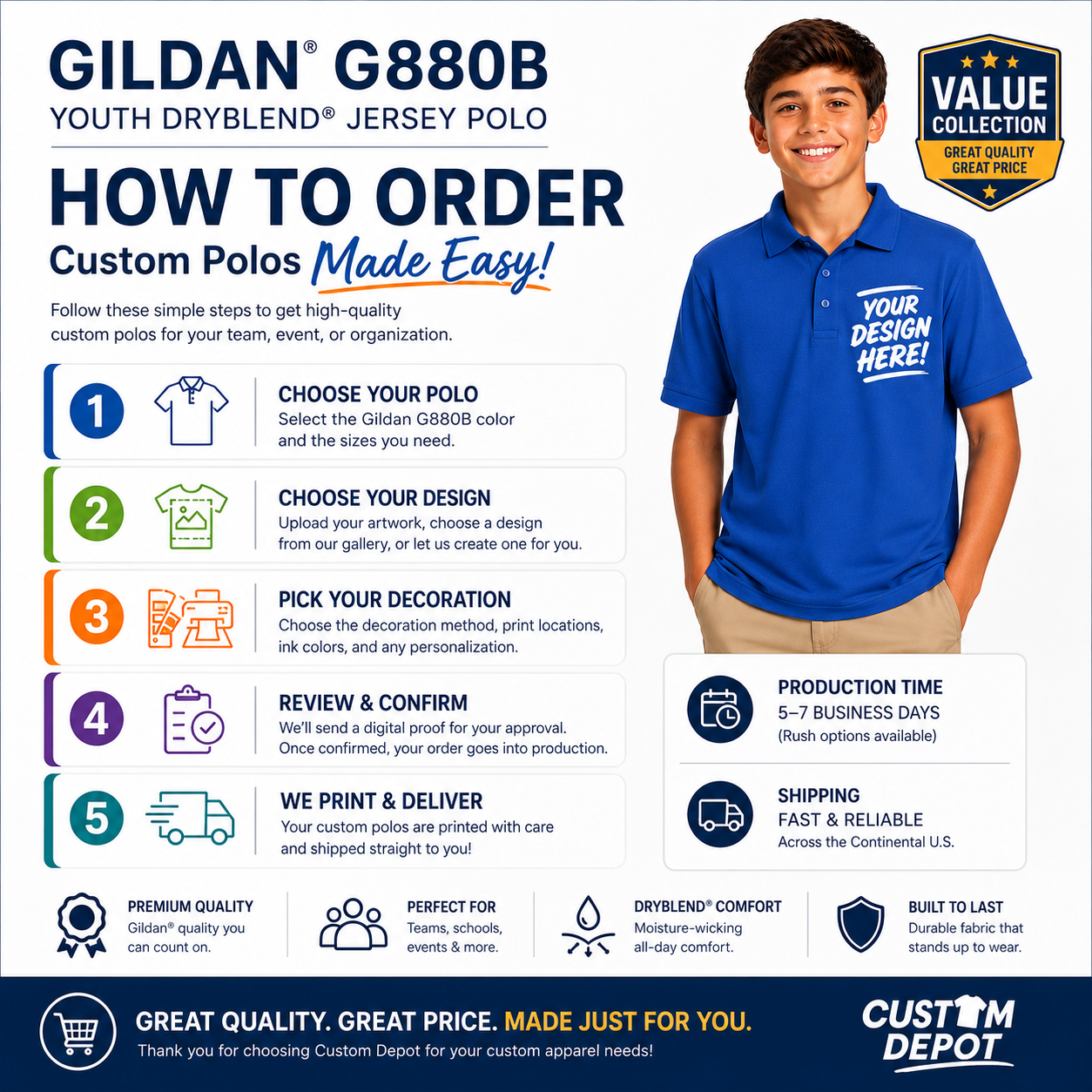 Gildan Youth DryBlend® Jersey Polo Shirt (G880B)