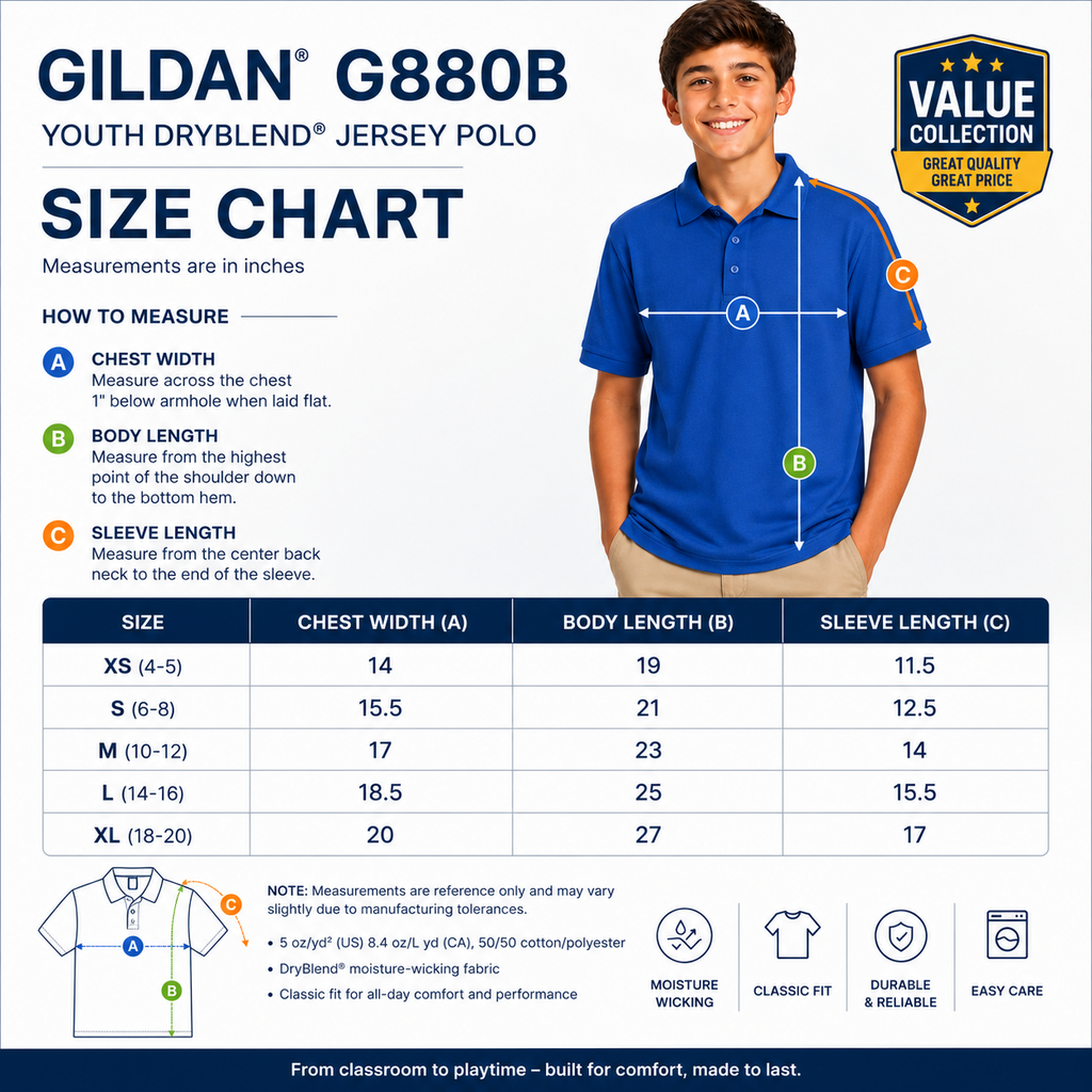 Gildan Youth DryBlend® Jersey Polo Shirt (G880B)