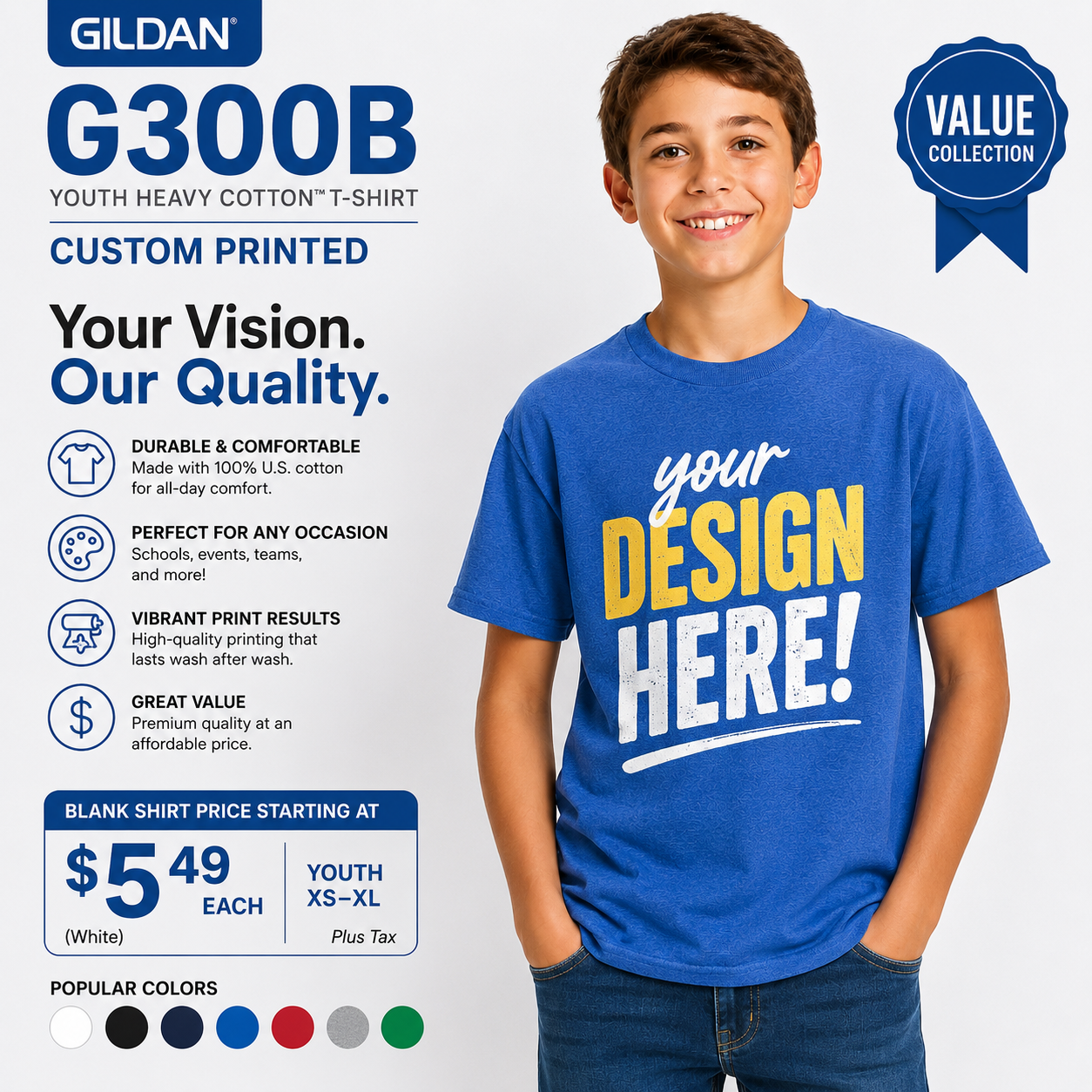 Gildan Youth Light Cotton T-Shirt (G300B)