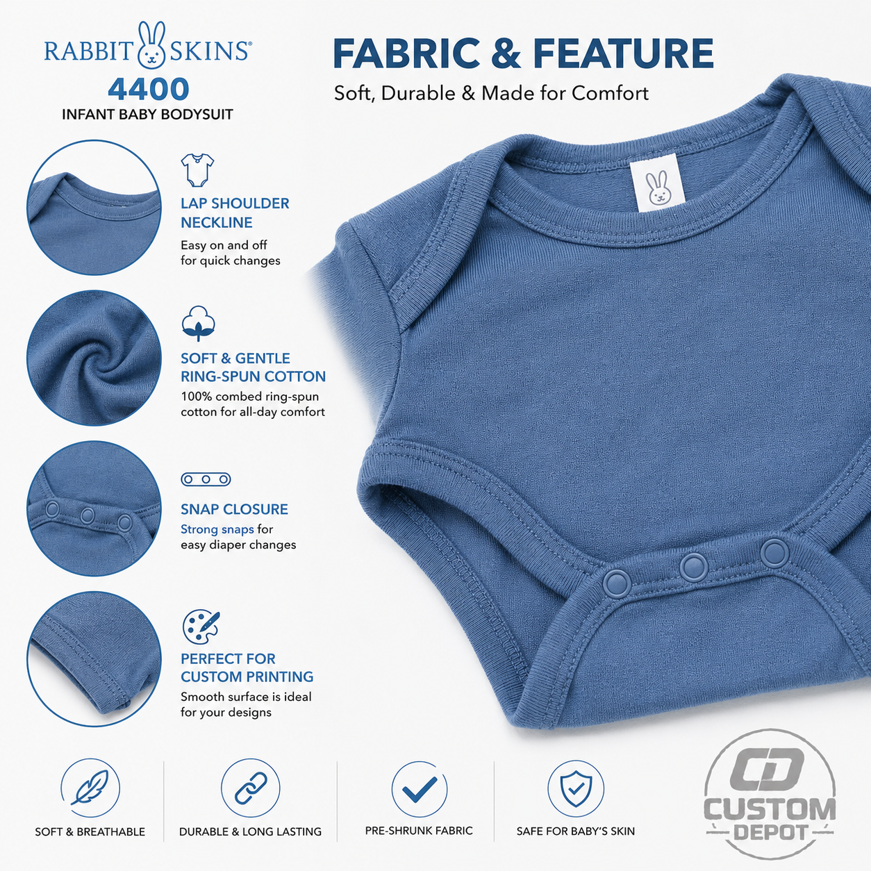 Rabbit Skins Infant Baby Rib Bodysuit (4400)