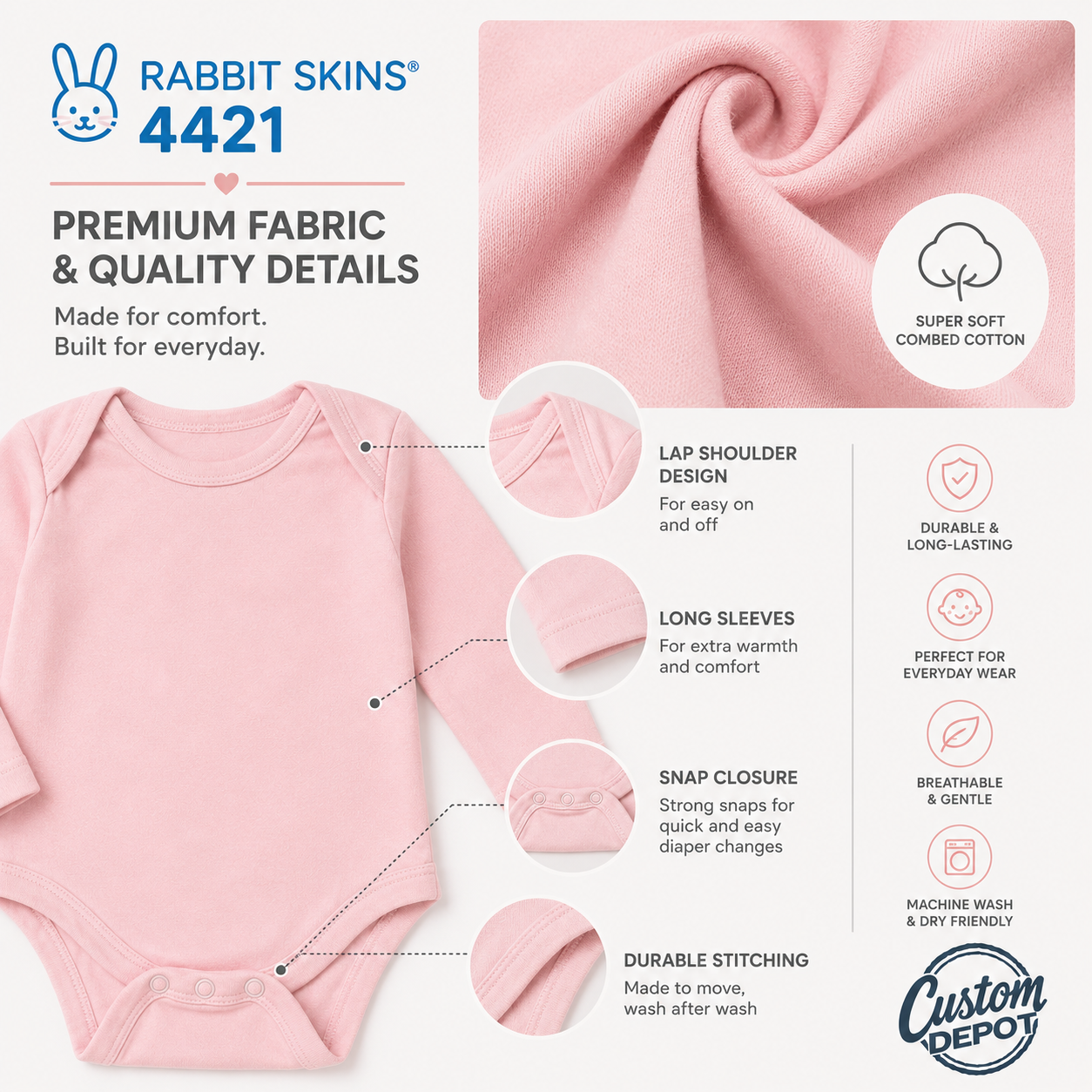 Rabbit Skins Infant Fine Jersey Long Sleeve Bodysuit (RS4421)