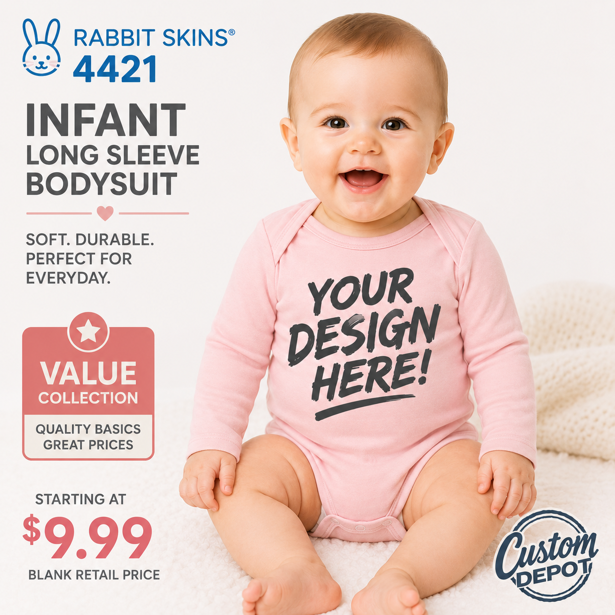 Rabbit Skins Infant Fine Jersey Long Sleeve Bodysuit (RS4421)