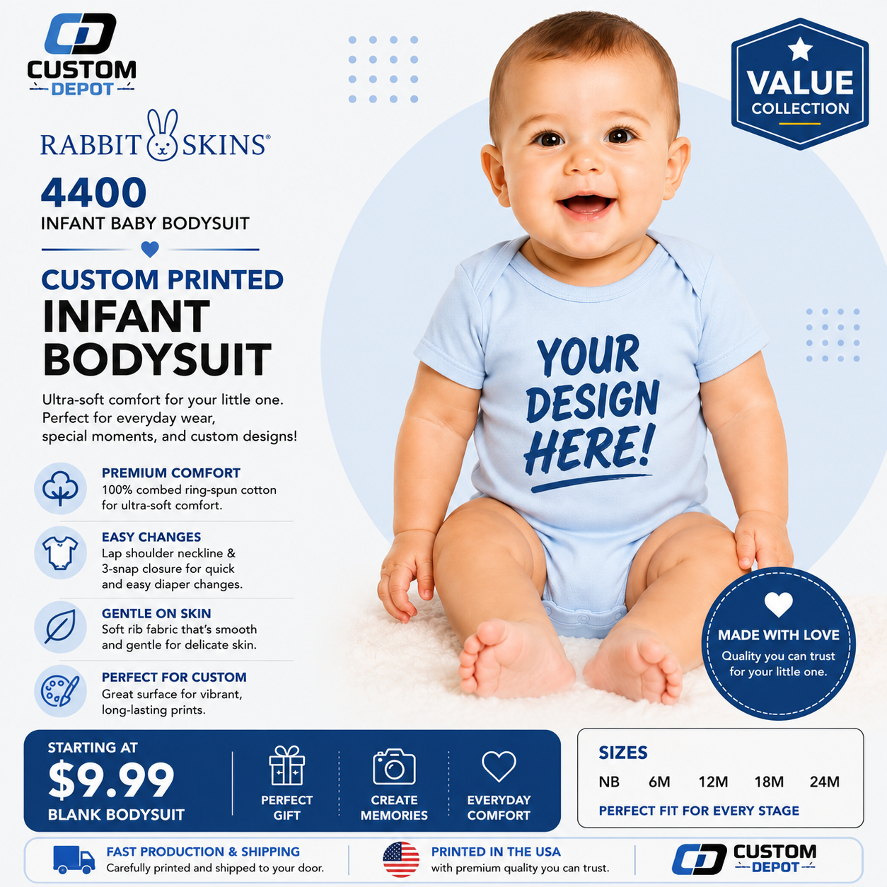 Rabbit Skins Infant Baby Rib Bodysuit (4400)
