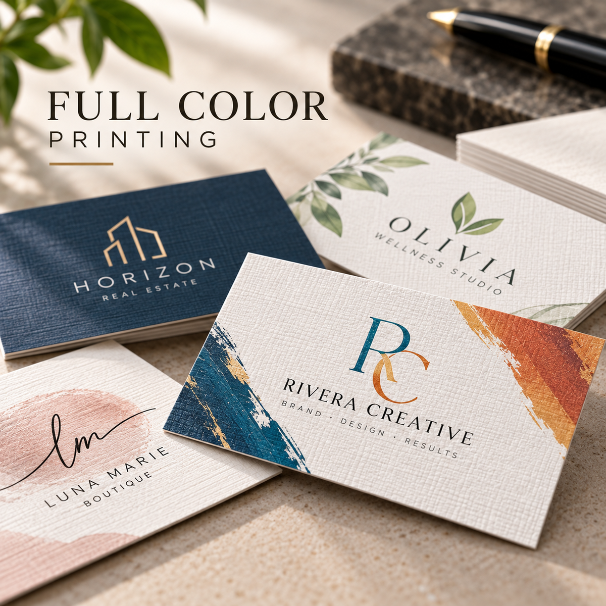 Custom Premium Linen Business Cards – 100LB Textured Cardstock | Full-Color Printing