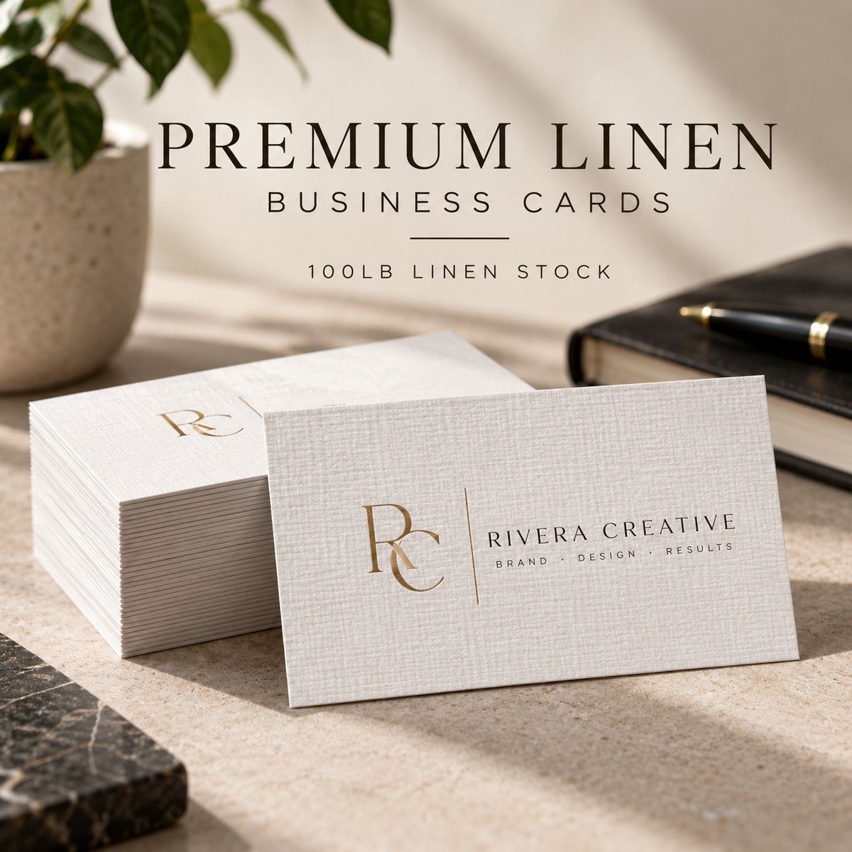 Custom Premium Linen Business Cards – 100LB Textured Cardstock | Full-Color Printing