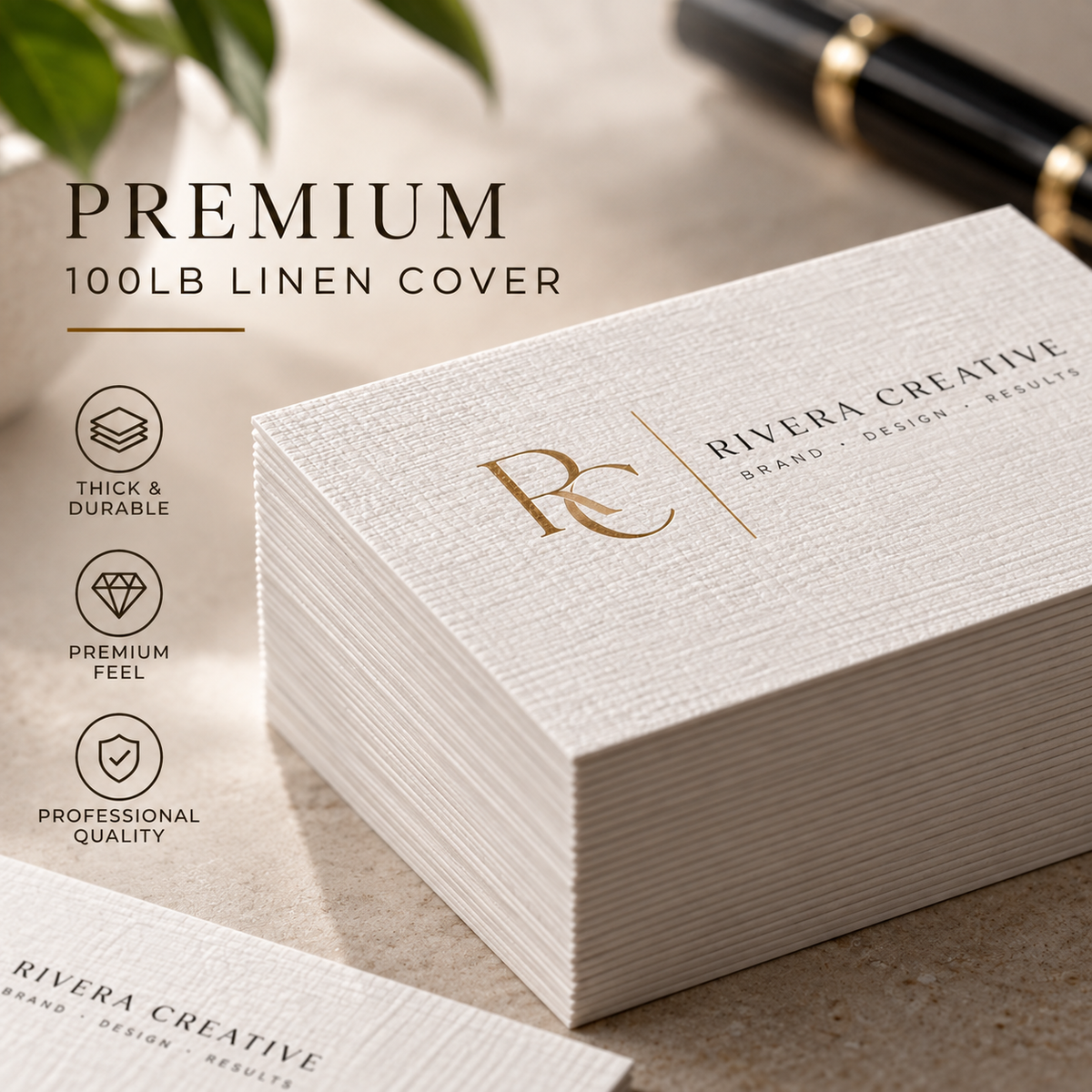 Custom Premium Linen Business Cards – 100LB Textured Cardstock | Full-Color Printing