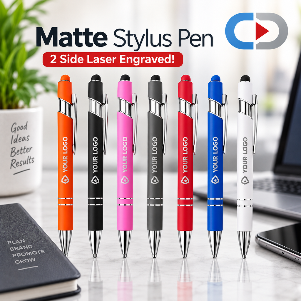 Custom Matte Stylus Pens – 2-Sided Laser Engraving | Personalized Business Pens