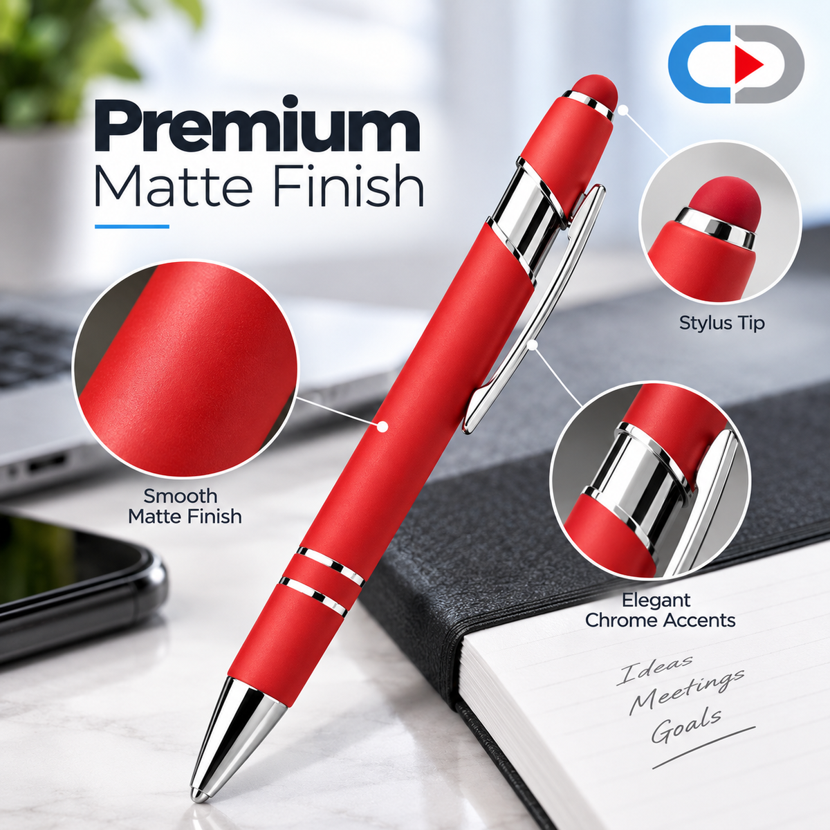 Custom Matte Stylus Pens – 2-Sided Laser Engraving | Personalized Business Pens
