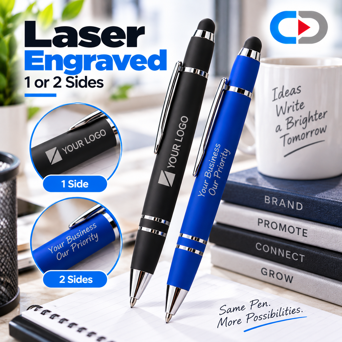 Custom Matte Stylus Pens with 1 Side Laser Engraving | Personalized Business Logo Pens