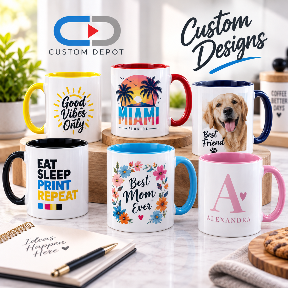 Personalized Ceramic Coffee Mugs – Custom Logo & Photo Printing | 11oz & 15oz | 12 Accent Colors