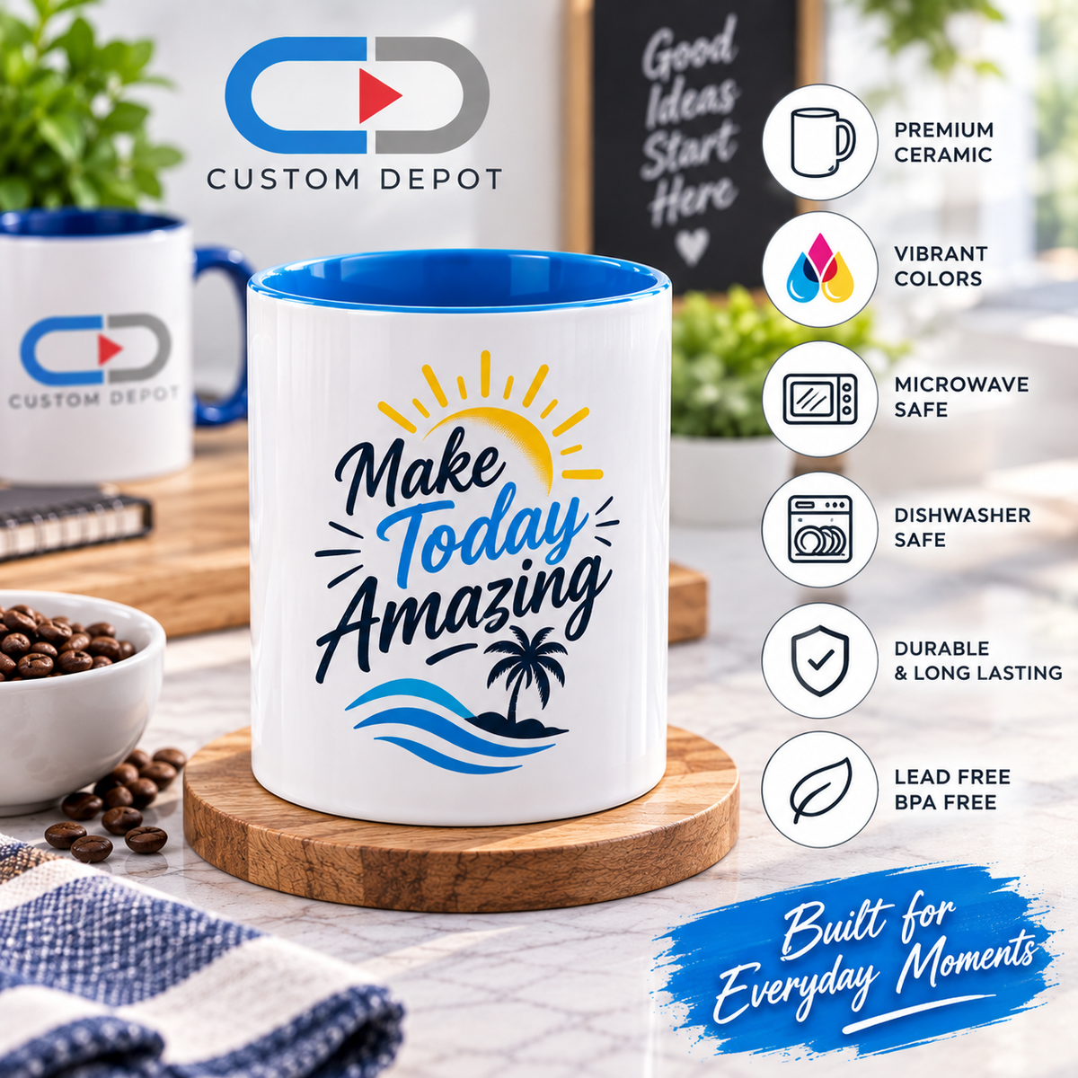 Personalized Ceramic Coffee Mugs – Custom Logo & Photo Printing | 11oz & 15oz | 12 Accent Colors