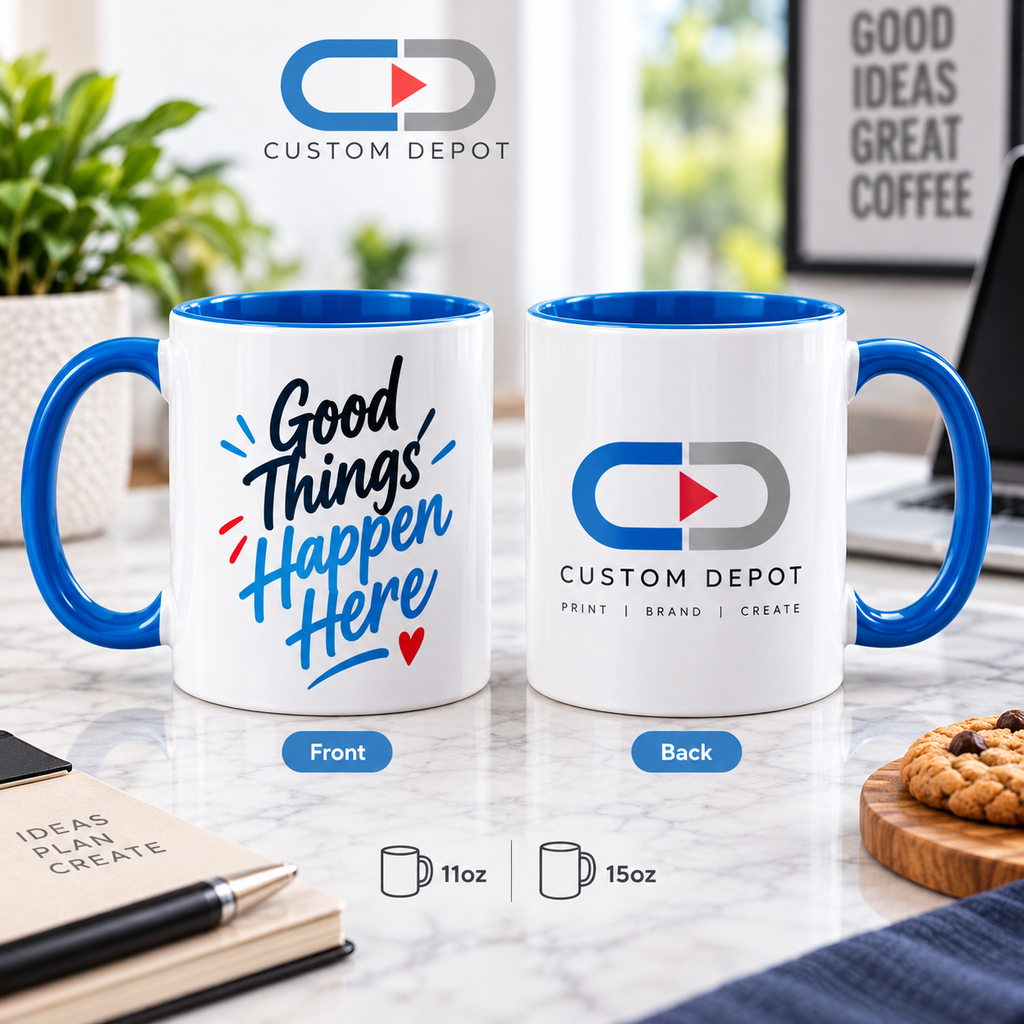 Personalized Ceramic Coffee Mugs – Custom Logo & Photo Printing | 11oz & 15oz | 12 Accent Colors