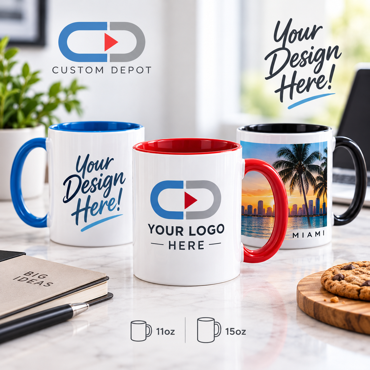 Personalized Ceramic Coffee Mugs – Custom Logo & Photo Printing | 11oz & 15oz | 12 Accent Colors