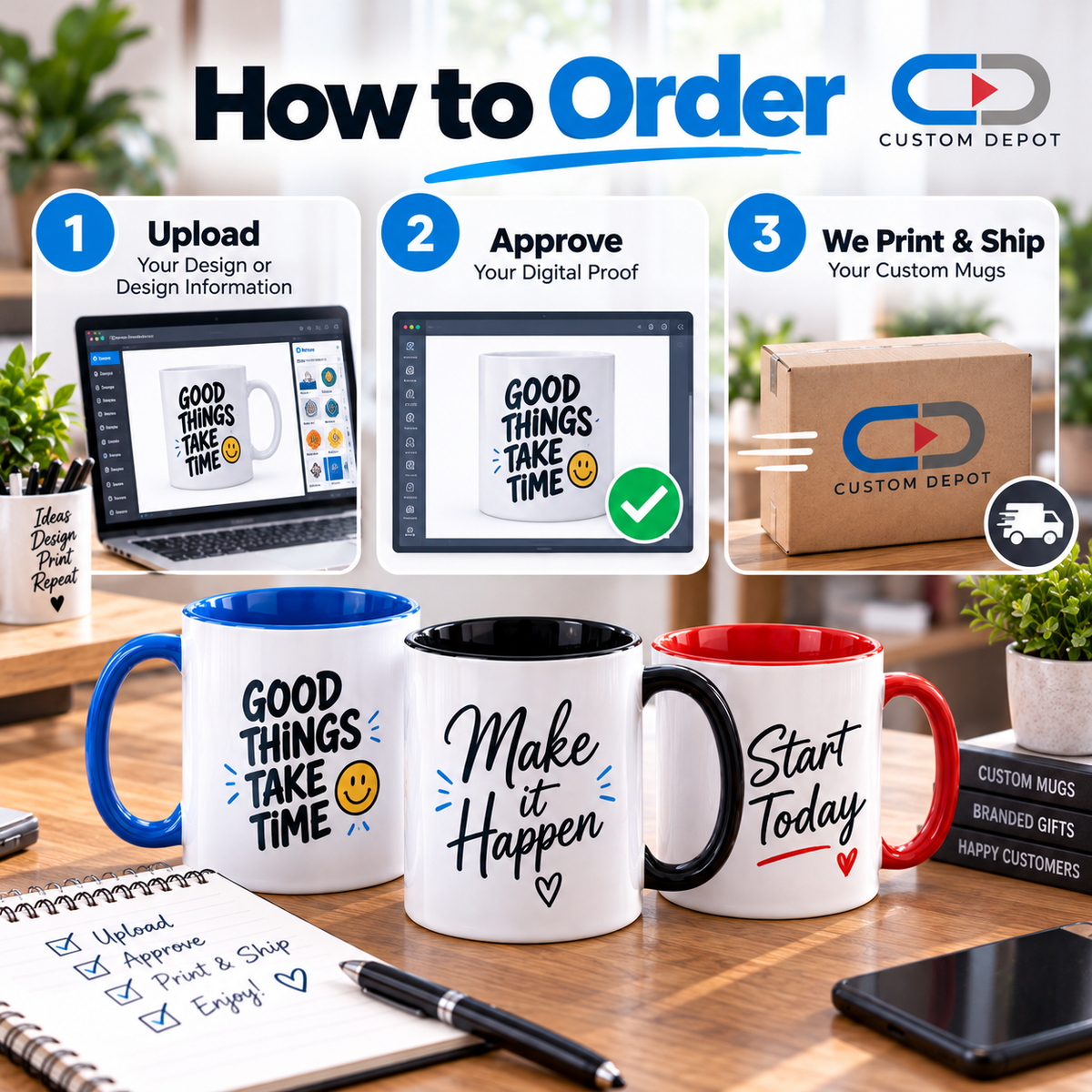 Personalized Ceramic Coffee Mugs – Custom Logo & Photo Printing | 11oz & 15oz | 12 Accent Colors