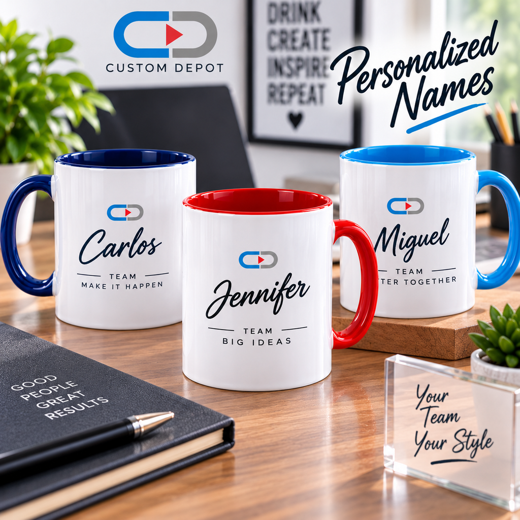 Personalized Ceramic Coffee Mugs – Custom Logo & Photo Printing | 11oz & 15oz | 12 Accent Colors